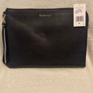 Michael Kors Black LG Tech Zip Clutch-Leather